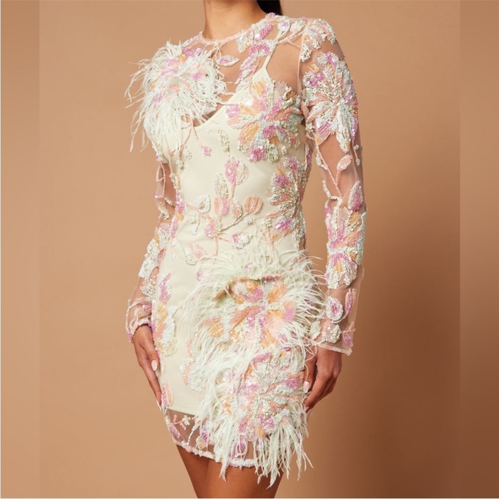 Fashion Nova Luxe Laney Feather Sequin Mini Dress Mint Green Colorful Small NEW - Picture 6 of 12